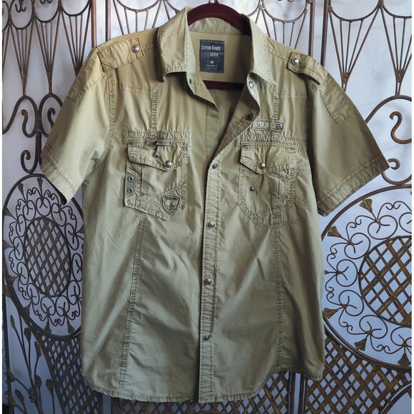 Seven Souls Mens Snap Shirt Short Sleeve Collared Pockets Gray Size Medium - Picture 1 of 9